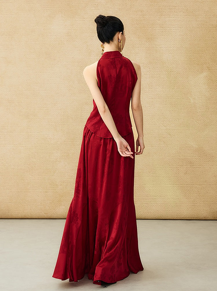 HECO Chinese Style Acetate Jacquard Elasticated High-waisted Fishtail Skirt - BETH.