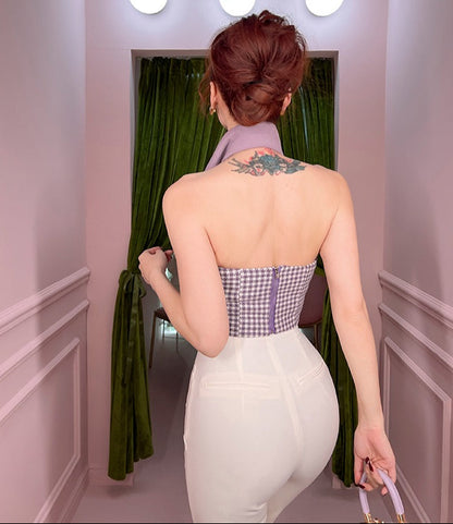 Le Palais Vintage Elegant Taro Purple Woolen Crop Coat Slim Fit Suit - Clove.