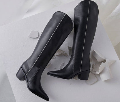 B-FEI black and white simple niche women's long cowboy boots-DAVI.