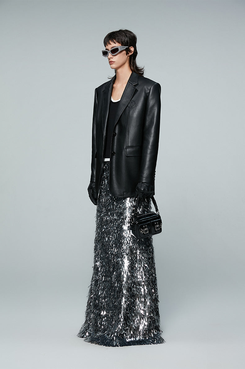 ANNAKIKI silver gray thorn sequin mermaid skirt skirt-CAROLINE