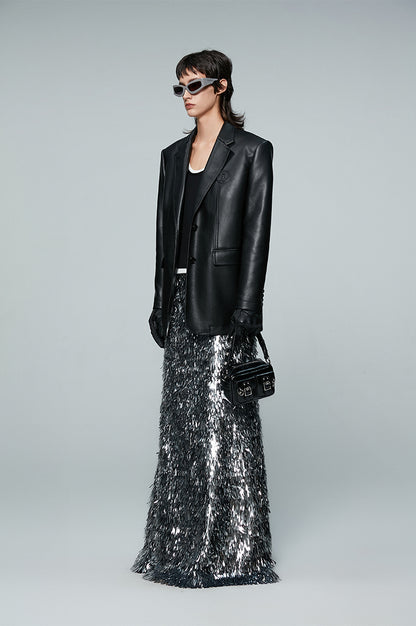 ANNAKIKI silver gray thorn sequin mermaid skirt skirt-CAROLINE