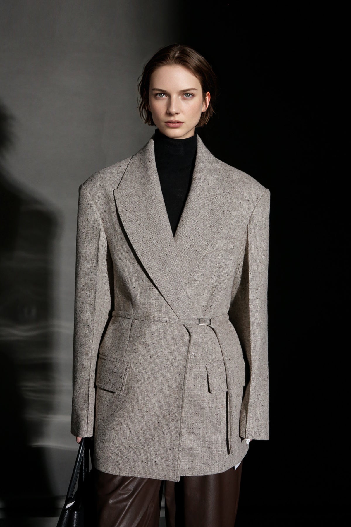 PIAOIN Retro Blazer Wool Jacket Women's Niche Suit Top Commuter Versatile- BEX