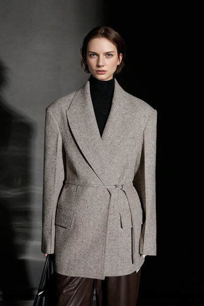 PIAOIN Retro Blazer Wool Jacket Women's Niche Suit Top Commuter Versatile- BEX