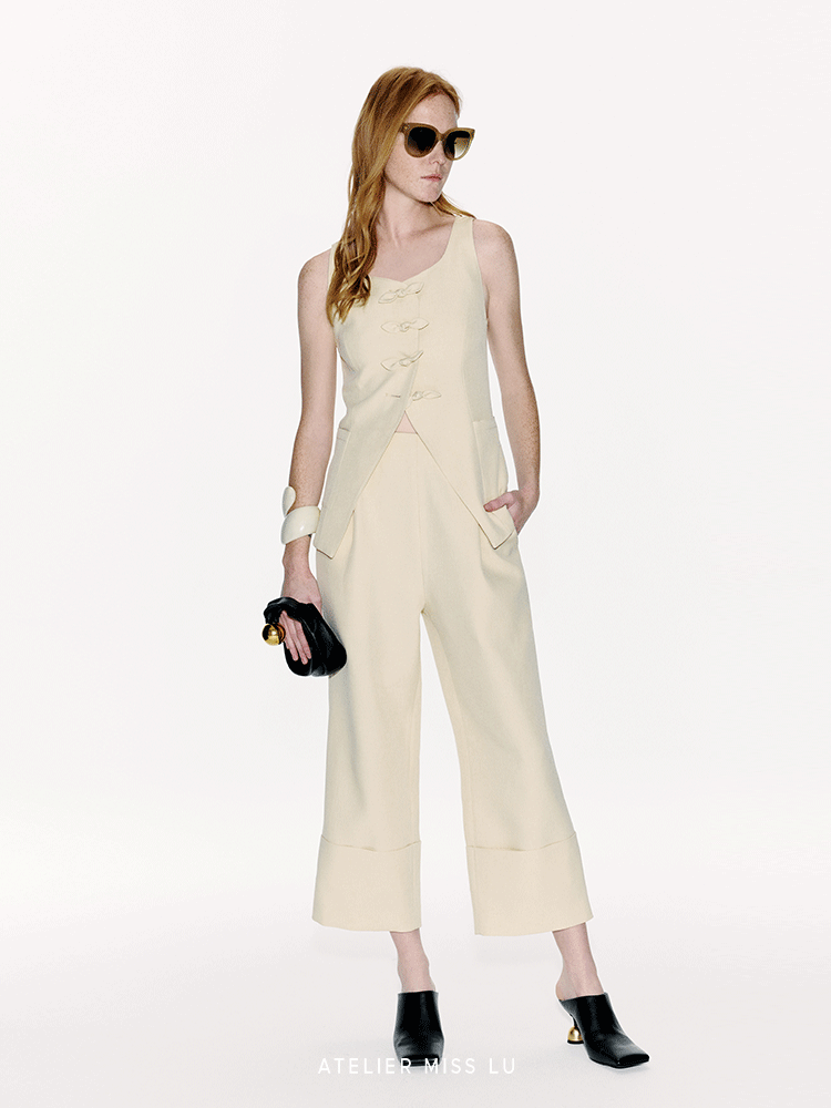ATELIER MISS LU Authentic Rabbit Ears Ribbon Waist Waistcoat Top - YVONE.