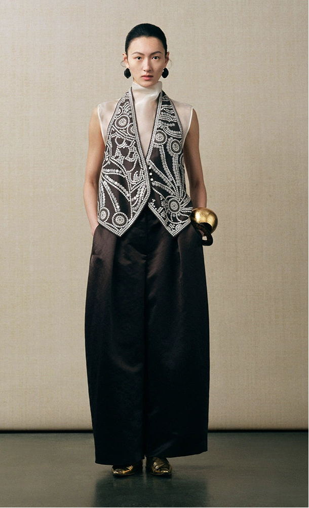 ZHUCHONGYUN heavy beaded embroidered linen vest-SNAIL.