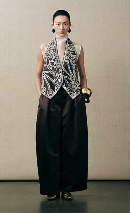 ZHUCHONGYUN heavy beaded embroidered linen vest-SNAIL.