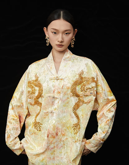 HECO 100% polyester retro heavy industry tie-dye velvet jacket women - saun.