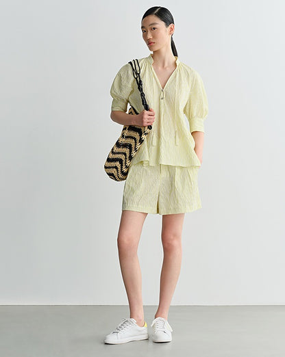 COMME MOI Yellow puff sleeve low-neck shirt - GRANT.