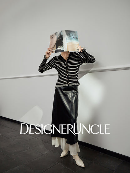 DGU "Ink Sequence" special black temperament and versatile slimming design striped jacket -  Francis ?