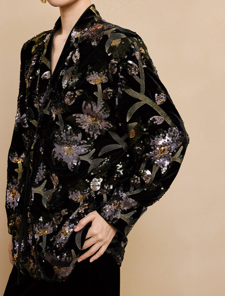HECO velvet bottom plant embroidery sequin  JACKET - AMAYA.