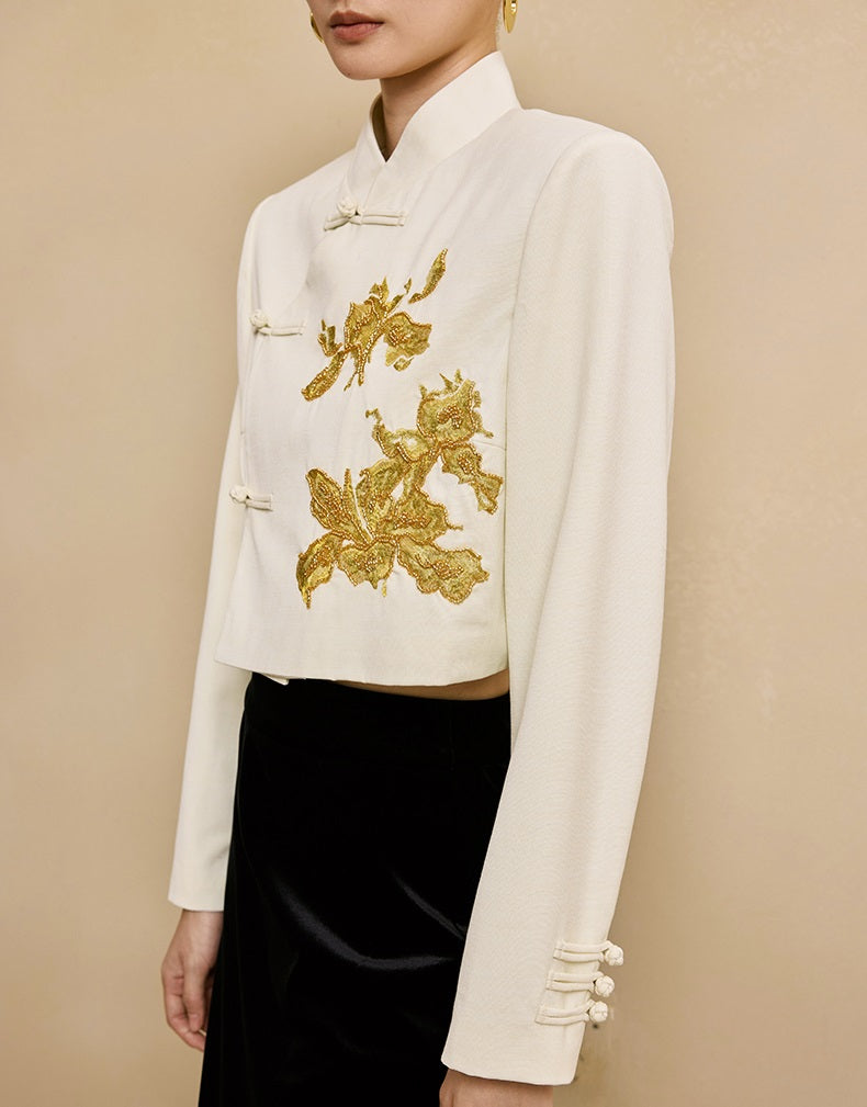 HECO Hanfu wool blazer iris embroidered  long sleeve TOP - KEEP.