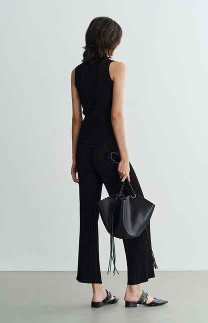 COMME MOI three acetate pit strip lapel knitted vest & pants - ELENA.