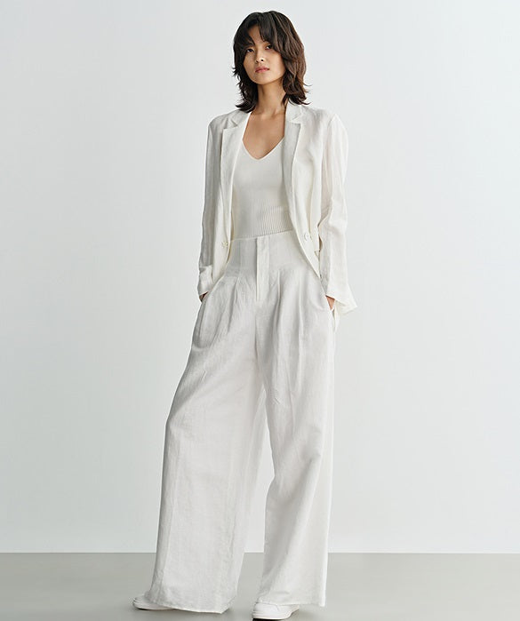 COMME MOI women's light linen wide-leg pant suit set - MESSIAH.