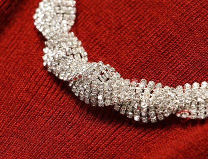 WANGXO | Diamond Chain Trim U-Neck Knitted Long Sleeve Top-EIRA.