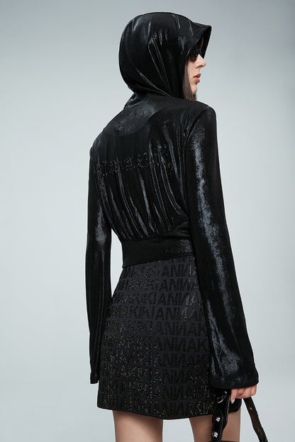 ANNAKIKI designer style back logo hot diamond waist hooded jacket-DAIKI