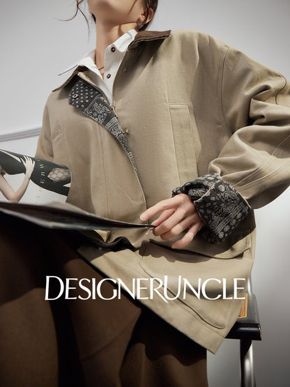 DGU "Mu Brown" retro khaki jacket retro loose slimming versatile top - Wilhelmina.