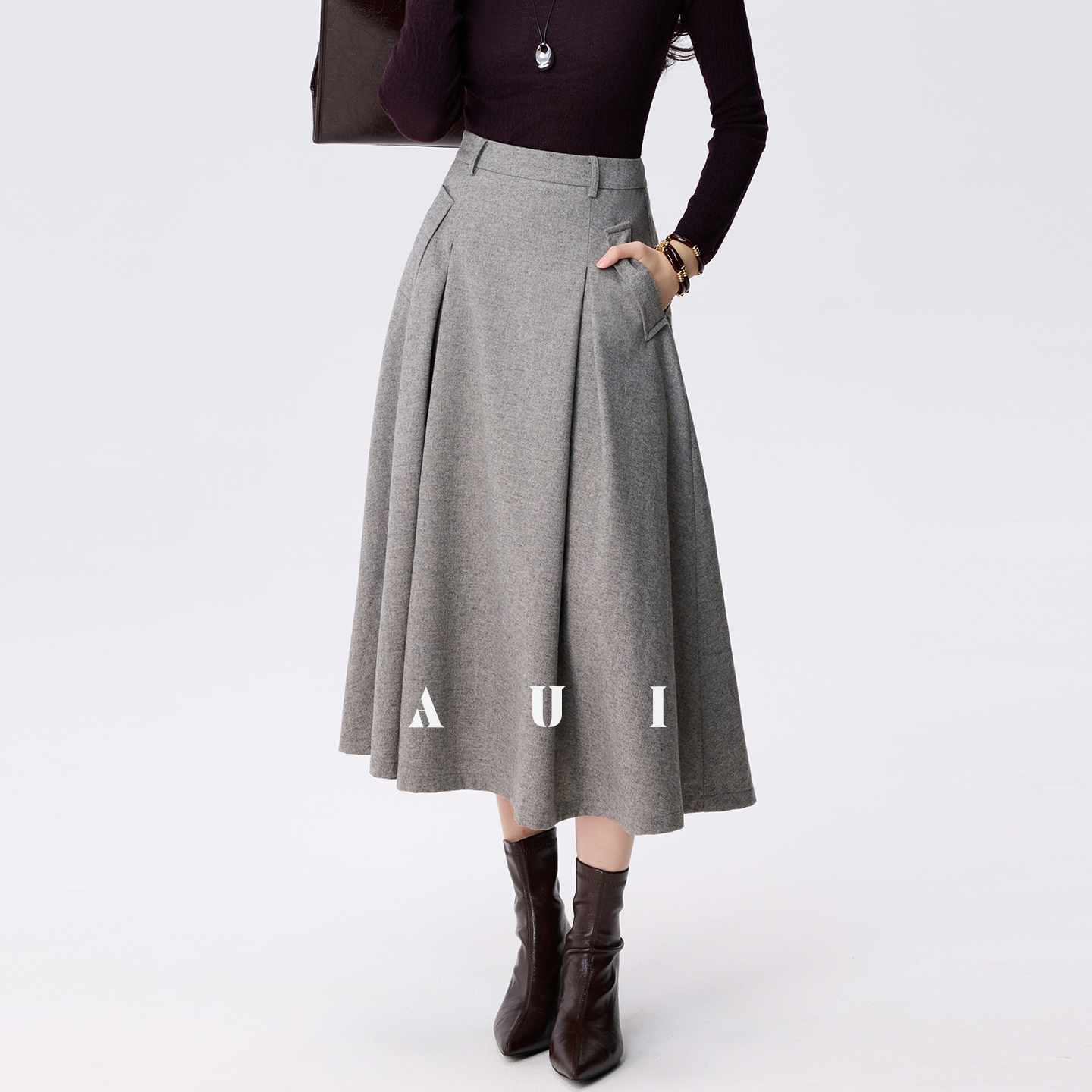 AUI cotton wool slightly sheer turtleneck sweater base knit long sleeve top - Myeong