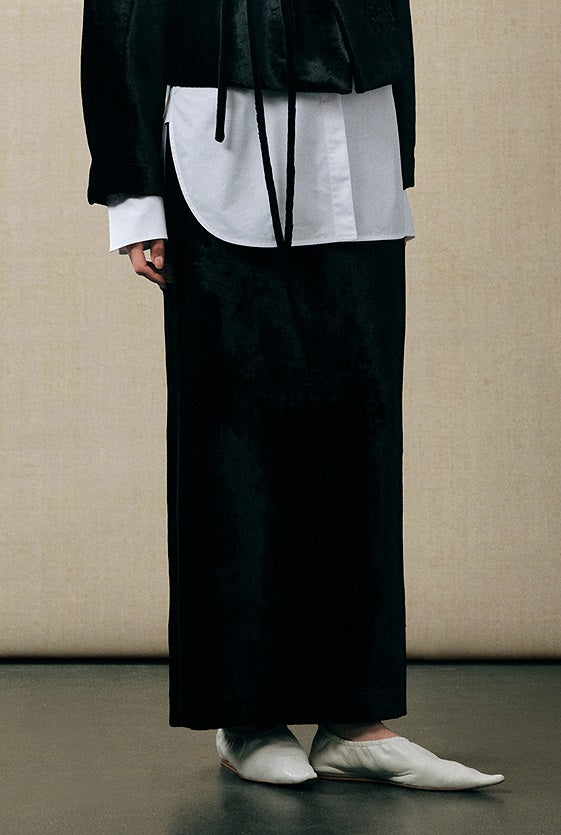 ZHUCHONGYUN cocoon-shaped organ mercerized satin back slit straight skirt-KENDRI.