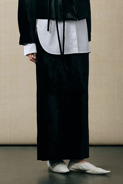 ZHUCHONGYUN cocoon-shaped organ mercerized satin back slit straight skirt-KENDRI.