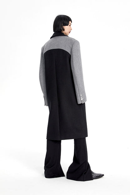 TINY IN Asymmetric black and gray wool women's coat- TRAIL