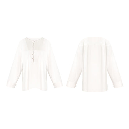 TUYUE  White Cotton Acetic Acid Long Sleeve Shirt - NAOMI.