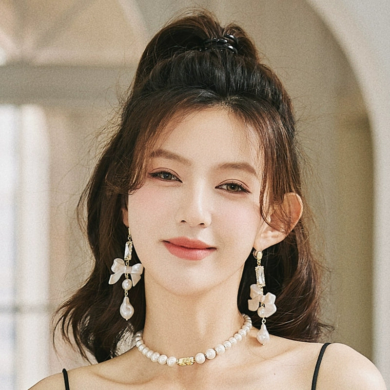 DOLLY Luxury Pretty Retro Style Bow Diamond Tassel Chic Earrings-EDITA