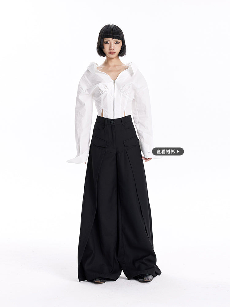 TINY IN women's high-waisted wide-leg black pants -CHERRY