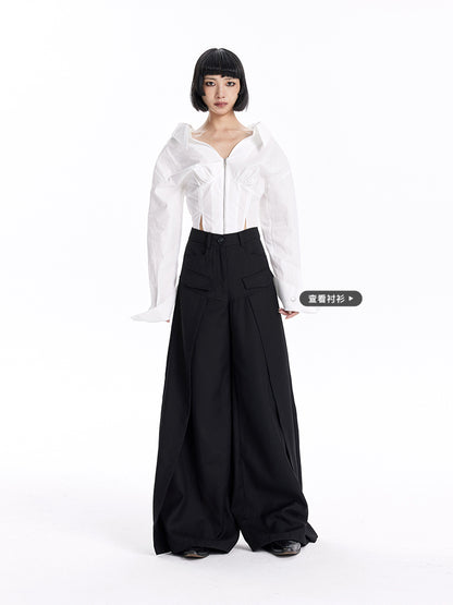 TINY IN women's high-waisted wide-leg black pants -CHERRY
