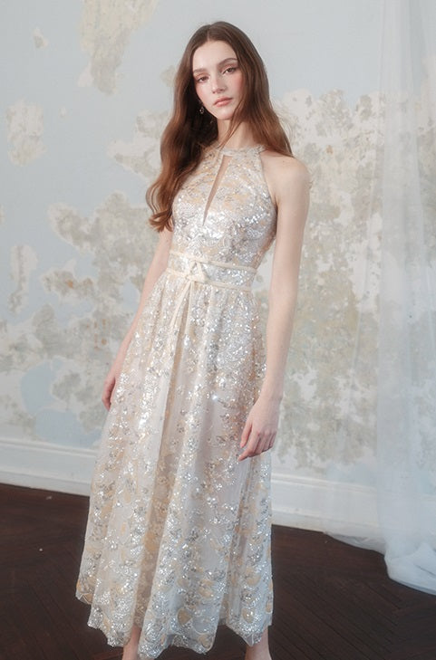 Wardrobes by Chen Gold  Couture with Floral Embroidery Sequin Banquet Dress-Onome