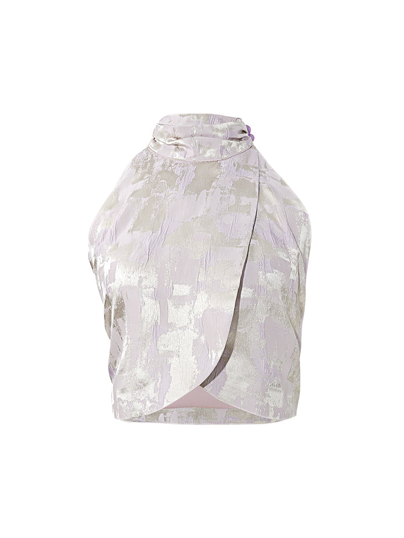 HECO Jacquard Cross Slit Pile Collar Red White Purple Crop Top Women - WORSHIP