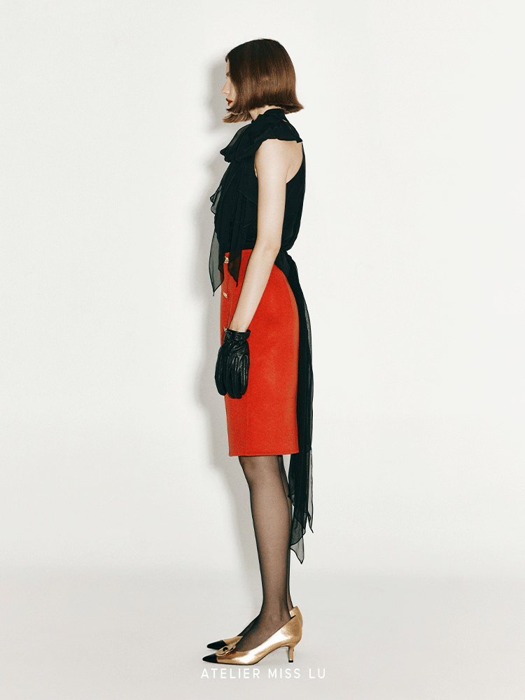ATELIER MISS LU Vintage Cut-out Double-breasted Tweed Skirt - PERCEP.