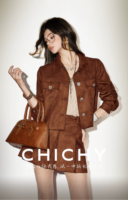 CHICHY American vintage suede pleated  Maillard complete set-EREN