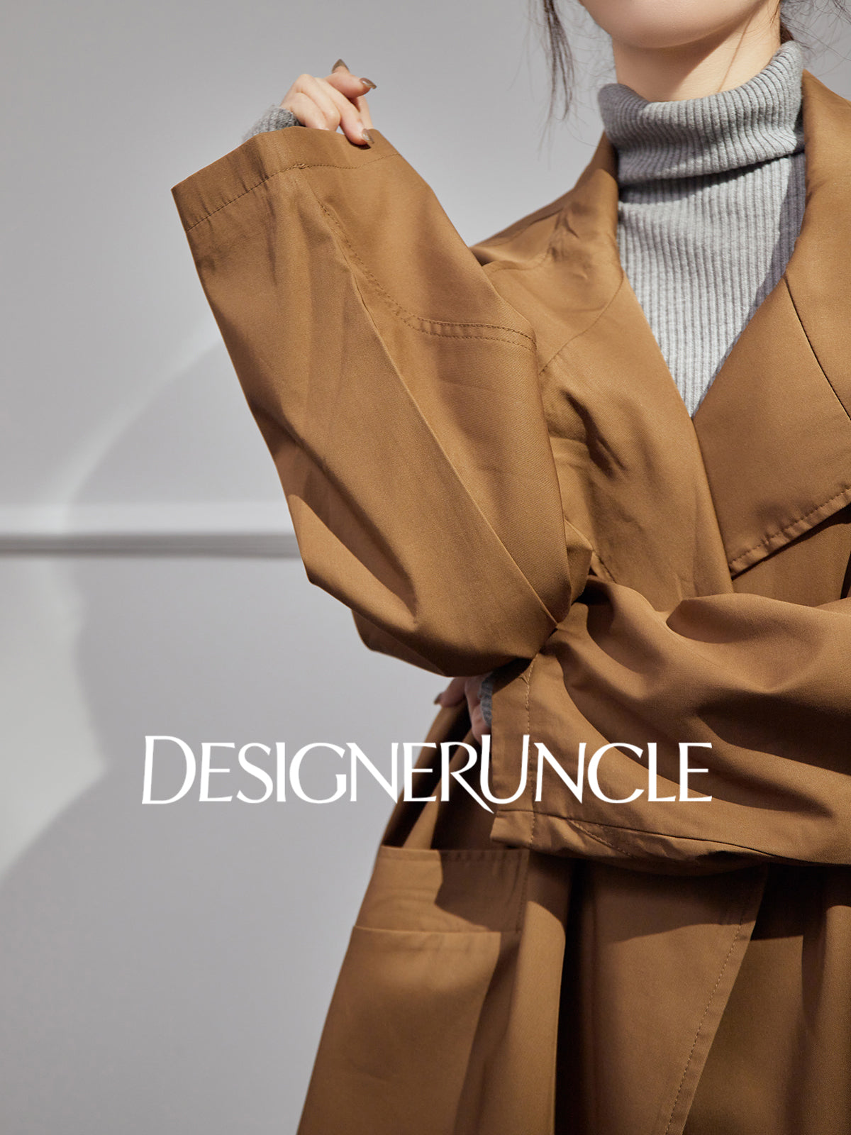 DGU "Luyin" Caramel Coffee Trench Coat Double-breasted Long Versatile High-End Jacket - Philip ?