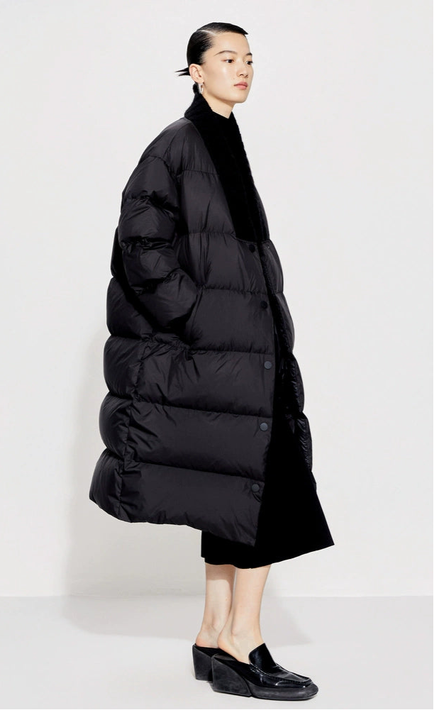 ZHUCHONGYUN black ink ribbed collar long puffer jacket-SUKEHIRO.