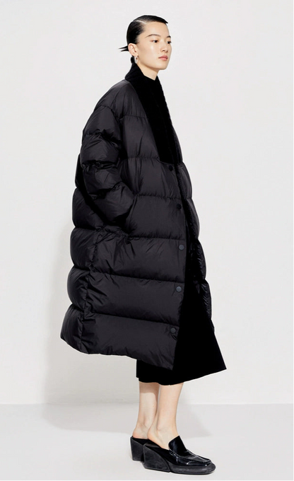 ZHUCHONGYUN black ink ribbed collar long puffer jacket-SUKEHIRO.
