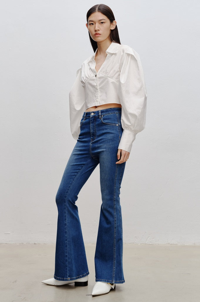 COMME MOI  v-neck short white simple shape sleeve shirt top - GIANNA.