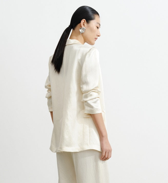 COMME MOI Lv Yan designer summer women's acetate luster commuter straight suit - WILLOW .