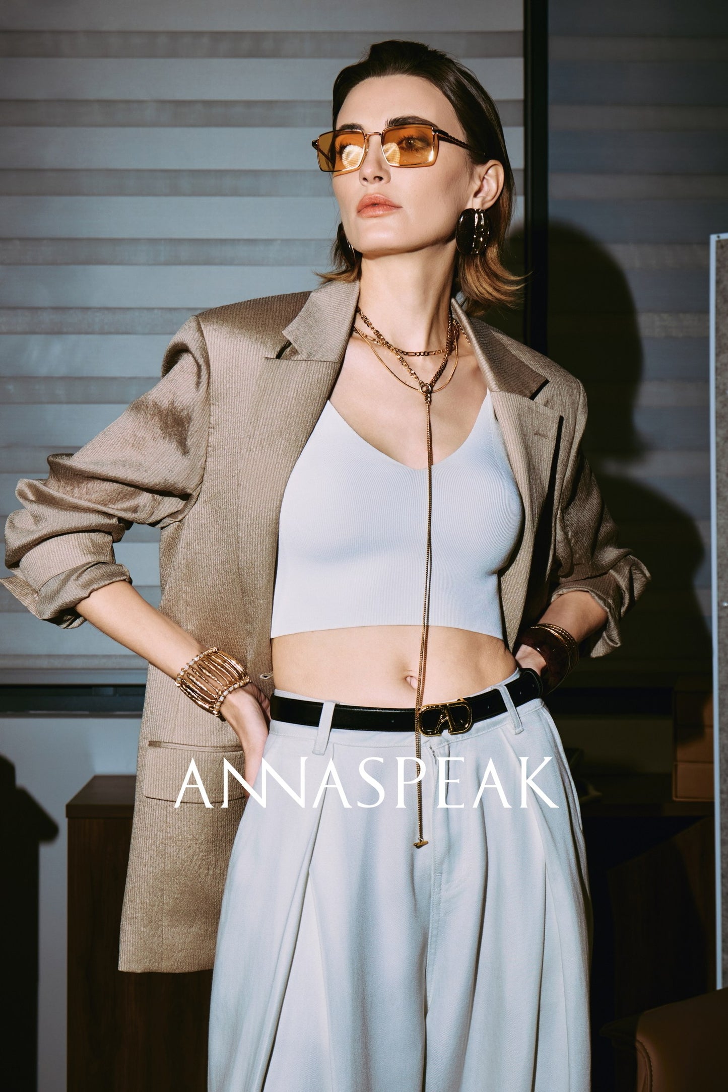 ANNASPEAK pearl gloss texture suit drawstring shorts-GRANS.
