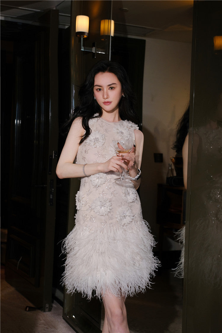 Wardrobes by Chen Luxury White Couture Embroidered Floral Feather bridal Dress- Sade