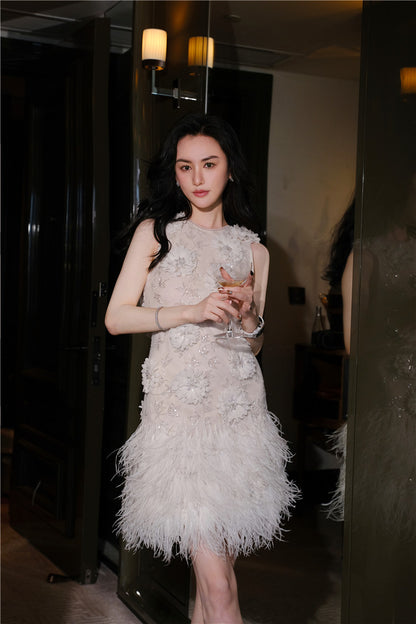 Wardrobes by Chen Luxury White Couture Embroidered Floral Feather bridal Dress- Sade