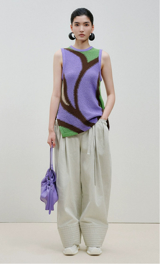 ZHUCHONGYUN Flower Draft Textured Crew Neck Vest--SUZUMIYA.