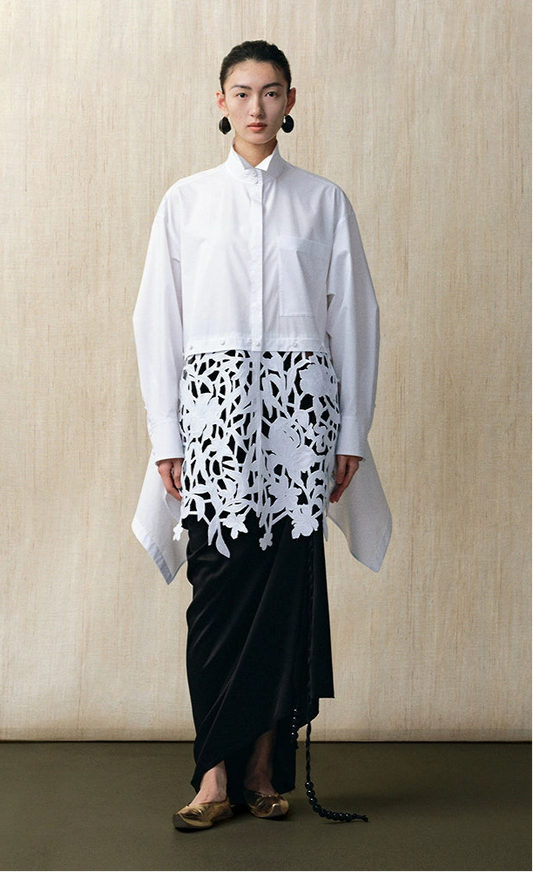 ZHUCHONGYUN white stand-up collar cotton shirt -LORDE.