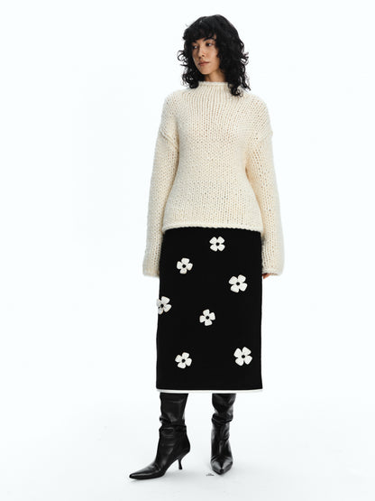SERRER White High Waist Cotton Wool Blend Skirt - NADIA.