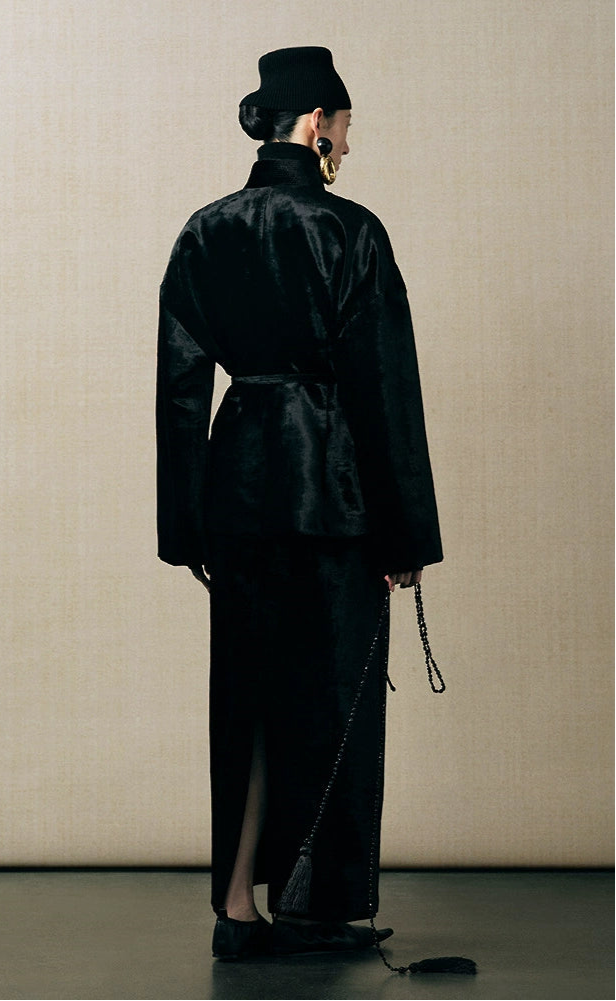 ZHUCHONGYUN velvet wrap jacket with embroidery long sleeves and a tie waist-ARTICA.