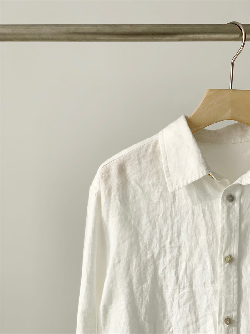 PIAOIN style loose linen shirt jacket with small logo design versatile and stylish-ROSEMARY