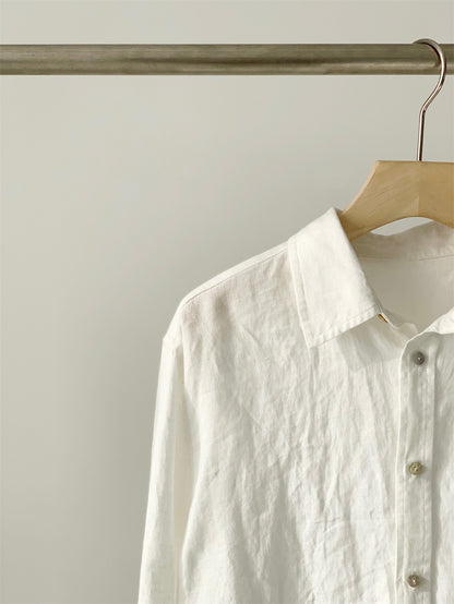 PIAOIN style loose linen shirt jacket with small logo design versatile and stylish-ROSEMARY