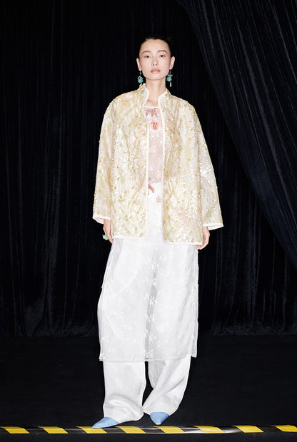 M essential Mackay designer Jinghui embroidered stand-up collar loose jacket - JACKIE.