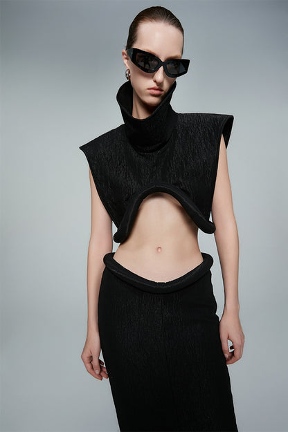 ANNAKIKI designer black slim skeet special-shaped long skirt-NICO