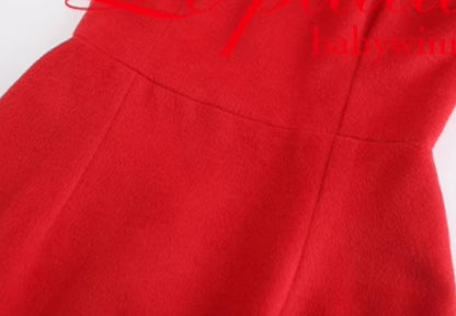 Le Palais Vintage Red Trim Tweed Off-the-Shoulder Dress-DANA