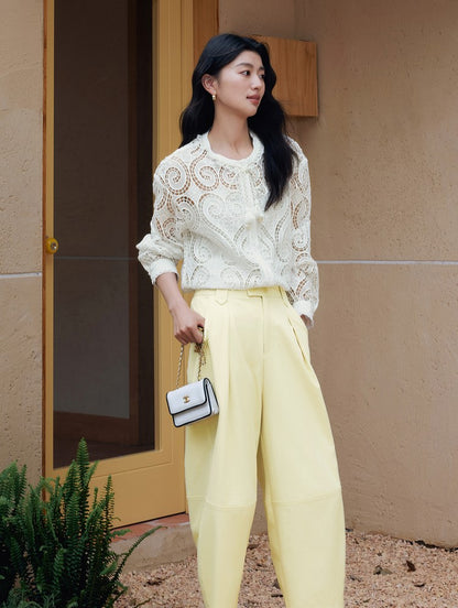 SUSHE eight-point straight banana relaxed wide-leg pants-KATY